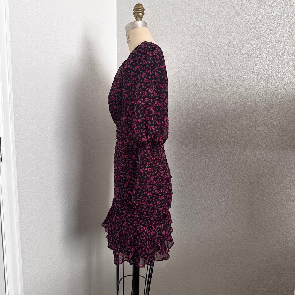 ASTR The Label Claremore Ruched Mini Dress Black Magenta Floral Long Sleeve - Picture 4 of 9